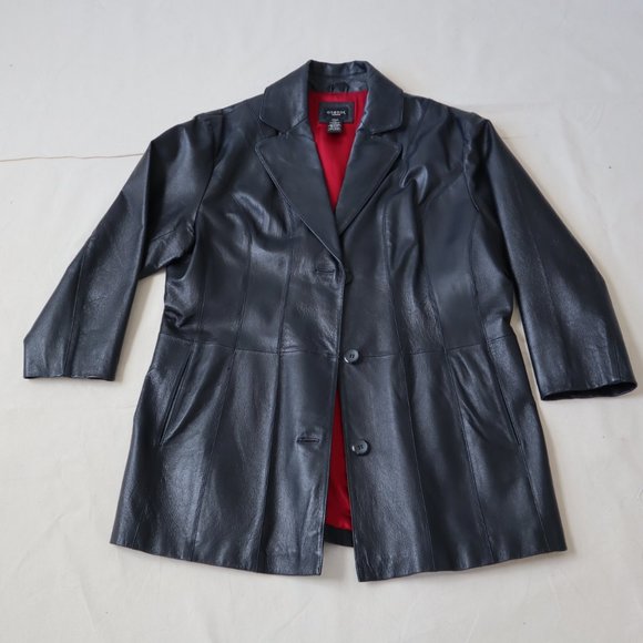 George Woman Black Leather Blazer Jacket, Size XL - Picture 10 of 16